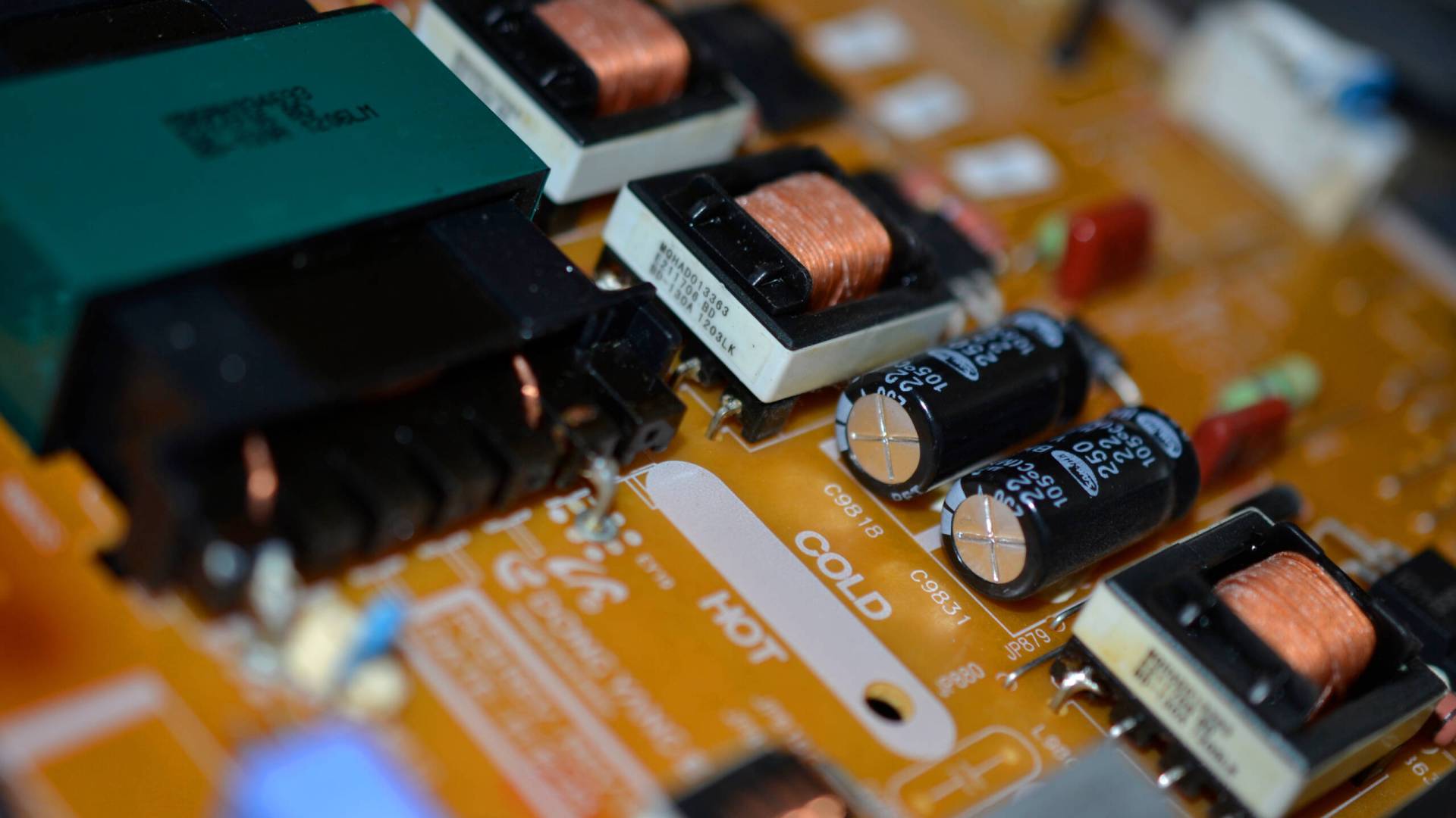 A closeup shot of a smart tv circuit board